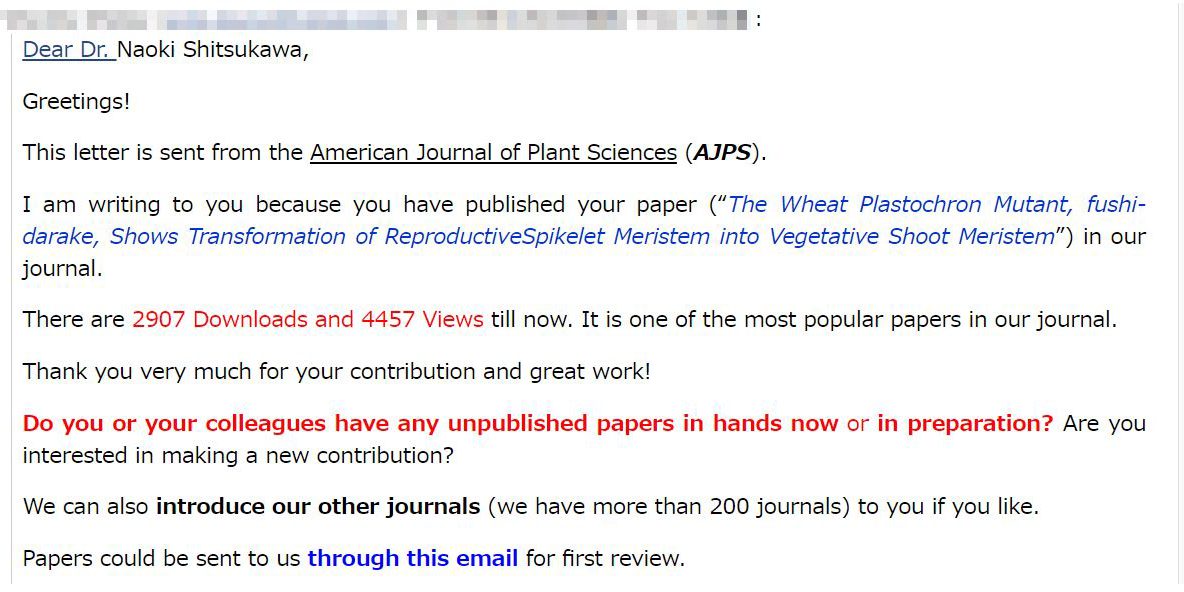 学術論文雑誌の編集者から異例の祝辞 学術論文雑誌の編集者から異例の祝辞